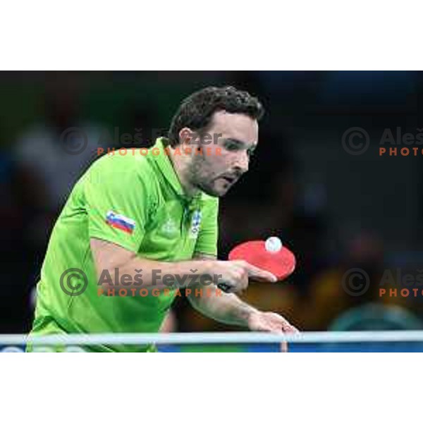 Bojan Tokic of Slovenia in action during men\'s Singles first round table tennis tournament at Rio de Janeiro 2016 Olympic games , Brasil on August 6, 2016