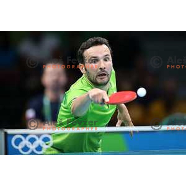 Bojan Tokic of Slovenia in action during men\'s Singles first round table tennis tournament at Rio de Janeiro 2016 Olympic games , Brasil on August 6, 2016