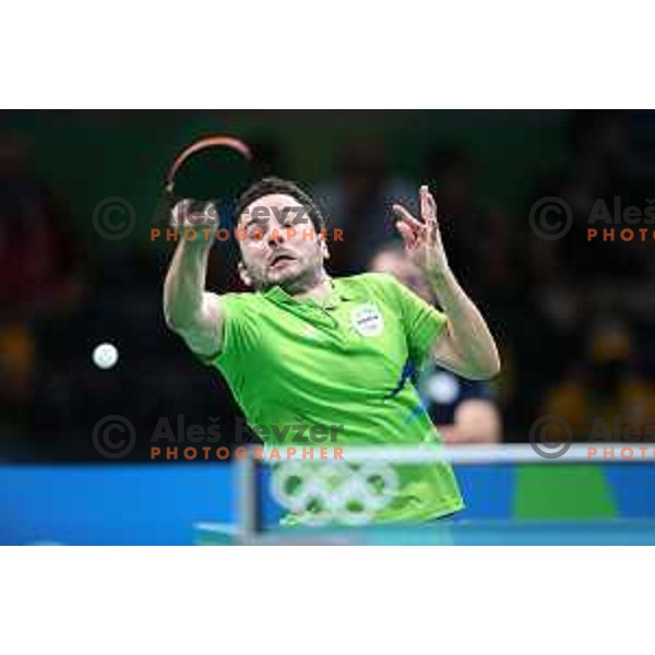Bojan Tokic of Slovenia in action during men\'s Singles first round table tennis tournament at Rio de Janeiro 2016 Olympic games , Brasil on August 6, 2016