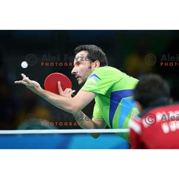 Bojan Tokic of Slovenia in action during men\'s Singles first round table tennis tournament at Rio de Janeiro 2016 Olympic games , Brasil on August 6, 2016