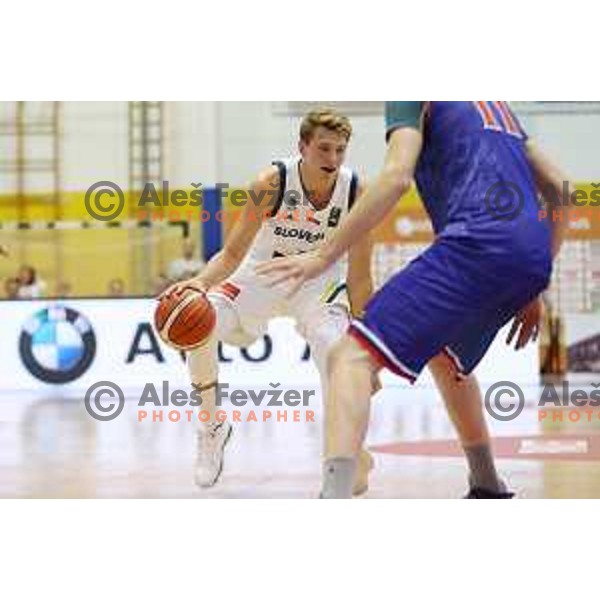 Luka Doncic of Slovenia in action during friendly basketball match between Slovenia and Russia University team played in Rogaska Slatina, Slovenia on July 30, 2017