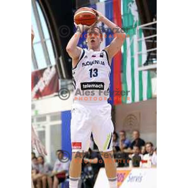 Miha Lapornik of Slovenia in action during friendly basketball match between Slovenia and Russia University team played in Rogaska Slatina, Slovenia on July 30, 2017