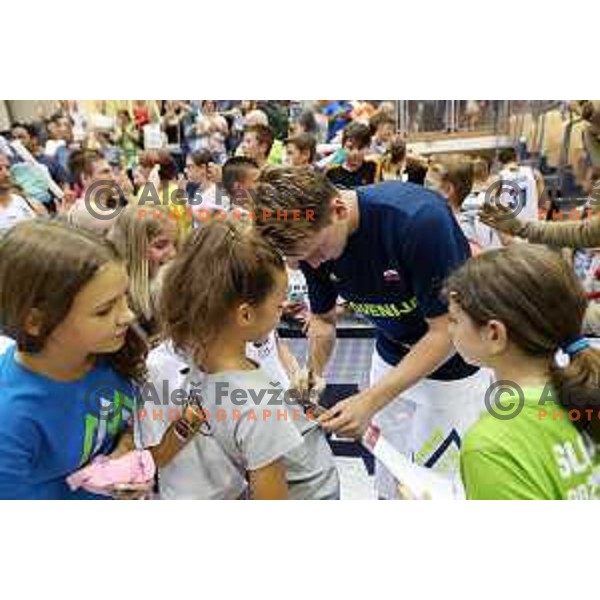 Luka Doncic signs autographs after friendly basketball match between Slovenia and Russia University team played in Rogaska Slatina, Slovenia on July 30, 2017