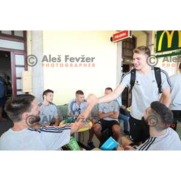 Luka Doncic of Slovenia basketball team departing Ljubljana Railway station for second phase of preparation for Eurobasket 2017 on August 1, 2017