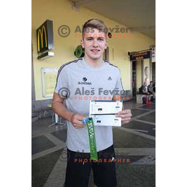 Luka Doncic of Slovenia basketball team departing Ljubljana Railway station for second phase of preparation for Eurobasket 2017 on August 1, 2017