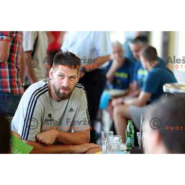Gasper Vidmar of Slovenia basketball team departing Ljubljana Railway station for second phase of preparation for Eurobasket 2017 on August 1, 2017