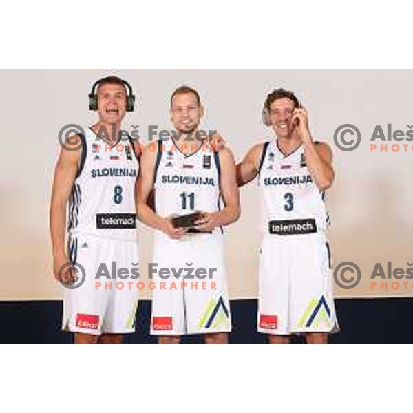 Edo Muric, Jaka Blazic and Goran Dragic of Slovenia basketball team at official photo shooting for Eurobasket 2017 in hotel Terme, Zrece on August 1, 2017