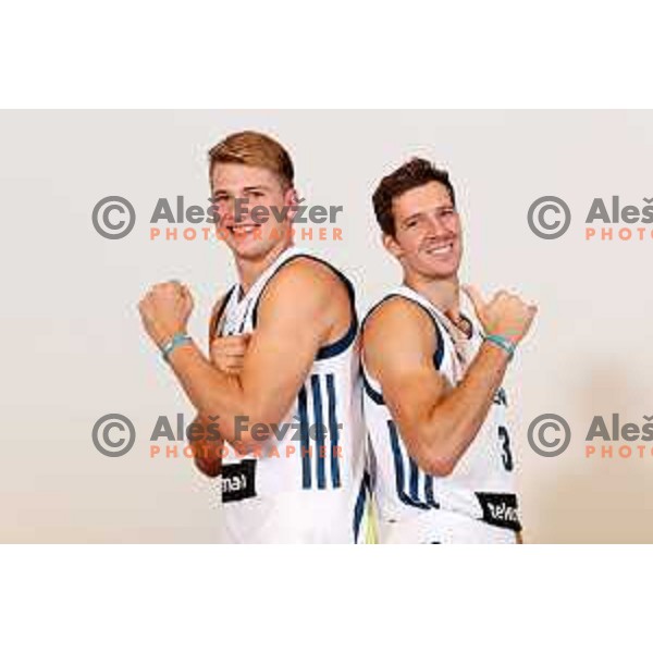 Luka Doncic and Goran Dragic of Slovenia basketball team at official photo shooting for Eurobasket 2017 in hotel Terme, Zrece on August 1, 2017