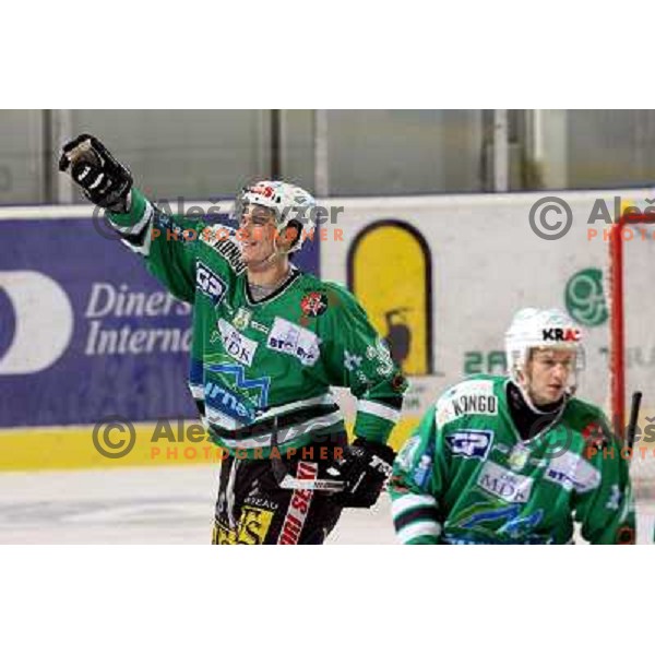 Pavlin celebrates goal at match ZM Olimpija-Graz 99ers in Ebel league,played in Ljubljana (Slovenia) 27.11.2007. Photo by Ales Fevzer 