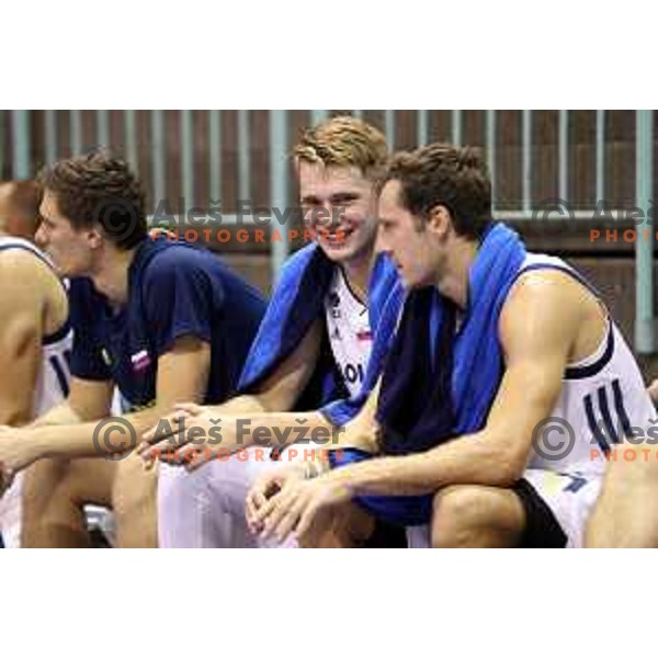 Luka Doncic and Goran Dragic of Slovenia in action during Adecco Cup basketball match between Slovenia and Hungary in Tabor Hall, Maribor, Slovenia on August 4, 2017
