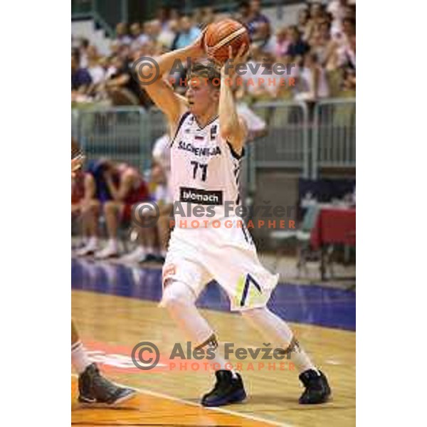 Luka Doncic of Slovenia in action during Adecco Cup basketball match between Slovenia and Hungary in Tabor Hall, Maribor, Slovenia on August 4, 2017