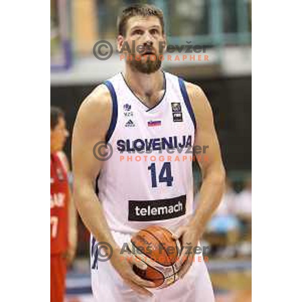 Gasper Vidmar of Slovenia in action during Adecco Cup basketball match between Slovenia and Hungary in Tabor Hall, Maribor, Slovenia on August 4, 2017