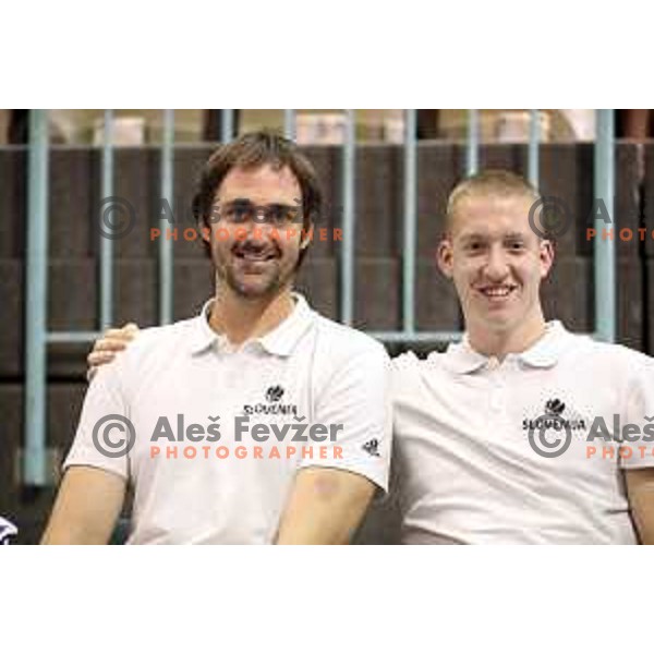 Erazem Lorbek and Miha Lapornik of Slovenia at Adecco Cup basketball match between Slovenia and Hungary in Tabor Hall, Maribor, Slovenia on August 4, 2017