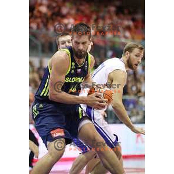 of Slovenia in action during Adecco Cup basketball match between Slovenia and Czech Republic in Tabor Hall, Maribor, Slovenia on August 6, 2017