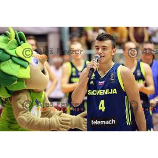 Zan Mark Sisko of Slovenia sings during Adecco Cup basketball match between Slovenia and Czech Republic in Tabor Hall, Maribor, Slovenia on August 6, 2017