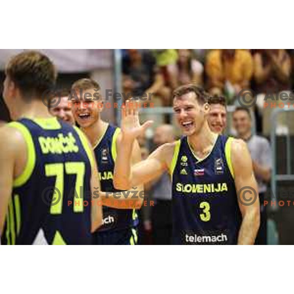 Edo Muric and Goran Dragic of Slovenia in action during Adecco Cup basketball match between Slovenia and Czech Republic in Tabor Hall, Maribor, Slovenia on August 6, 2017
