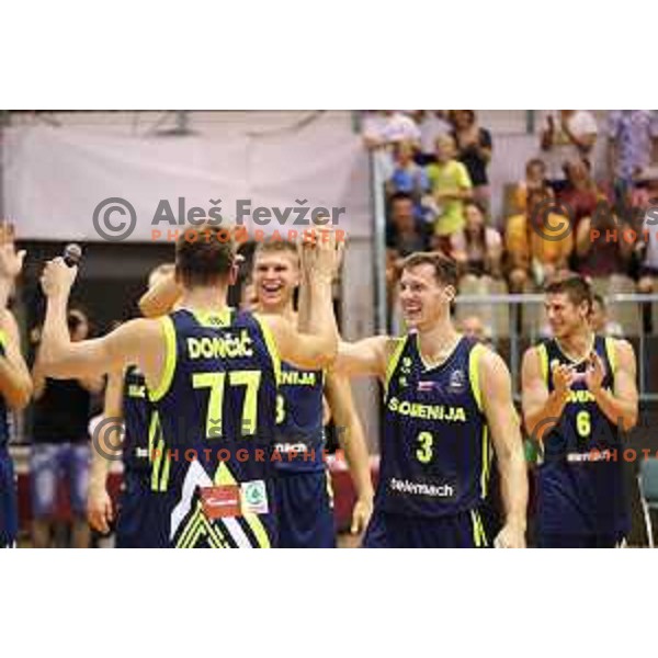 Edo Muric and Goran Dragic of Slovenia in action during Adecco Cup basketball match between Slovenia and Czech Republic in Tabor Hall, Maribor, Slovenia on August 6, 2017