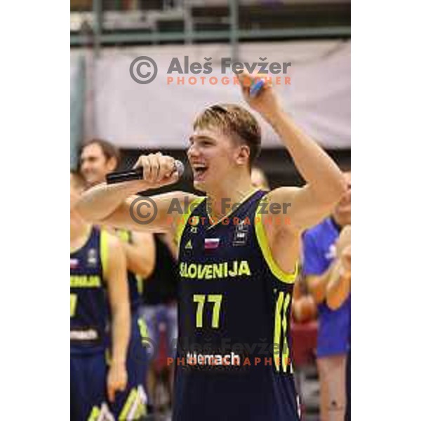 Luka Doncic of Slovenia in action during Adecco Cup basketball match between Slovenia and Czech Republic in Tabor Hall, Maribor, Slovenia on August 6, 2017