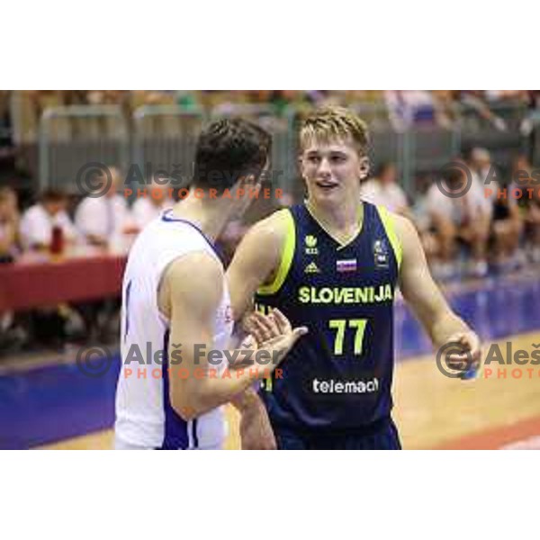 Jiri Welch and Luka Doncic of Slovenia in action during Adecco Cup basketball match between Slovenia and Czech Republic in Tabor Hall, Maribor, Slovenia on August 6, 2017