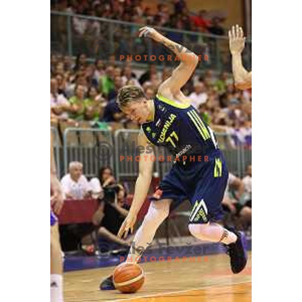 Luka Doncic of Slovenia in action during Adecco Cup basketball match between Slovenia and Czech Republic in Tabor Hall, Maribor, Slovenia on August 6, 2017