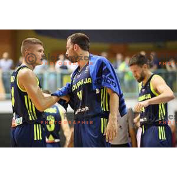 Edo Muric and Sasa Zagorac of Slovenia in action during Adecco Cup basketball match between Slovenia and Czech Republic in Tabor Hall, Maribor, Slovenia on August 6, 2017