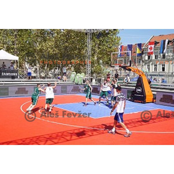 Team Bernardin and Team Piran during Samsung 3x3 street basketball in Congress Square, Ljubljana, Slovenia on August 18, 2017