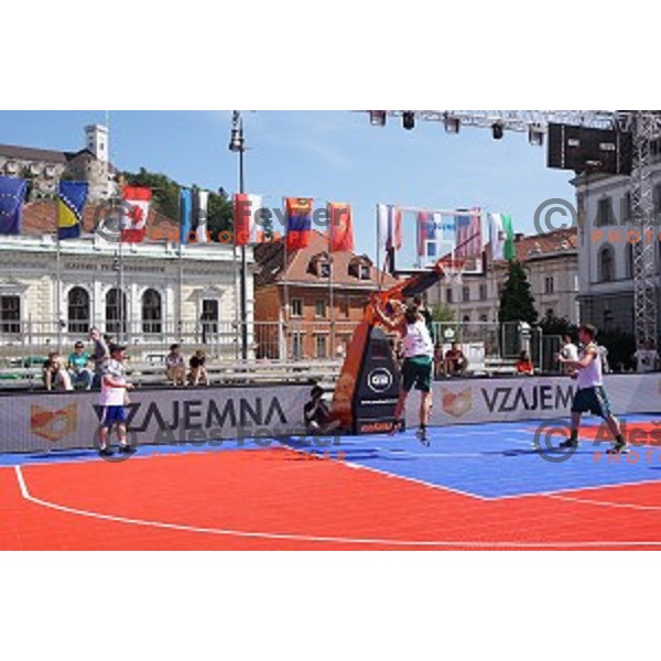 Team Bernardin and Team Piran during Samsung 3x3 street basketball in Congress Square, Ljubljana, Slovenia on August 18, 2017