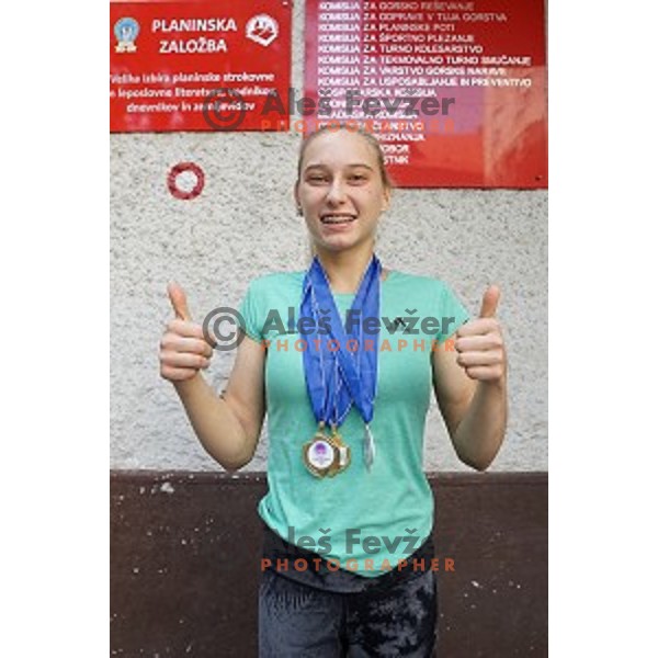 Janja Garnbret of Slovenia climbing team at press conference in Ljubljana on August 21, 2017 after 2017 European Climbing championships in Munchen ,Germany