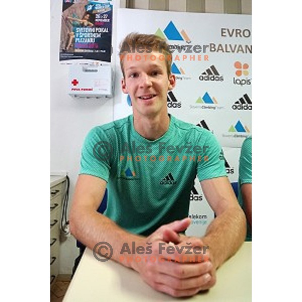 Anze Peharc of Slovenia climbing team at press conference in Ljubljana on August 21, 2017 after 2017 European Climbing championships in Munchen ,Germany