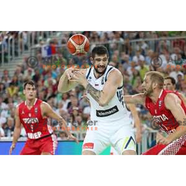 Ziga Dimec of Slovenia in action during Telemach basketball match between Slovenia and Croatia in Stozice Arena, Ljubljana on August 24, 2017