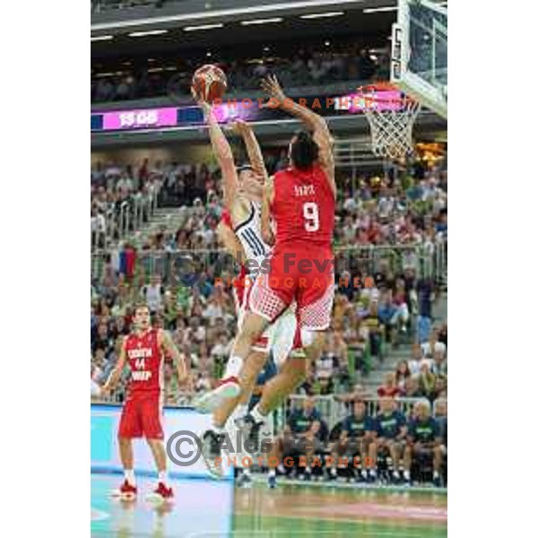 Gasper Vidmar of Slovenia in action during Telemach basketball match between Slovenia and Croatia in Stozice Arena, Ljubljana on August 24, 2017