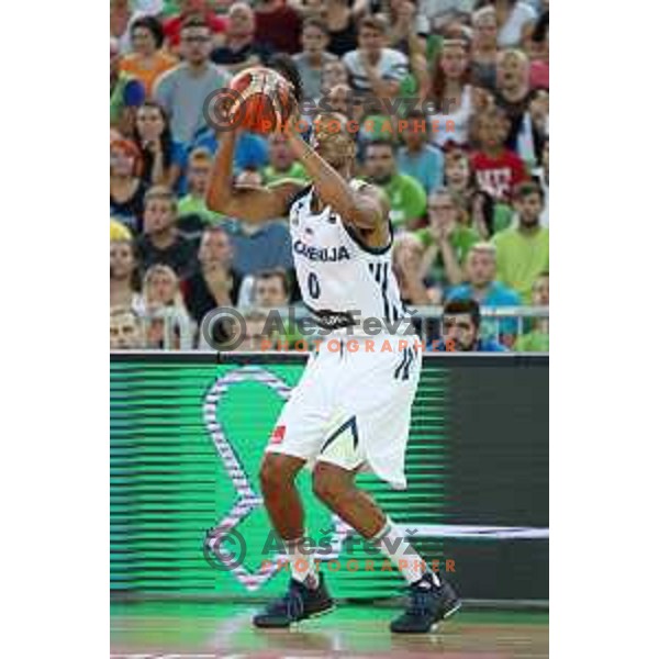 Anthony Randolph of Slovenia in action during Telemach basketball match between Slovenia and Croatia in Stozice Arena, Ljubljana on August 24, 2017