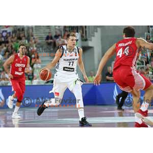 Luka Doncic of Slovenia in action during Telemach basketball match between Slovenia and Croatia in Stozice Arena, Ljubljana on August 24, 2017