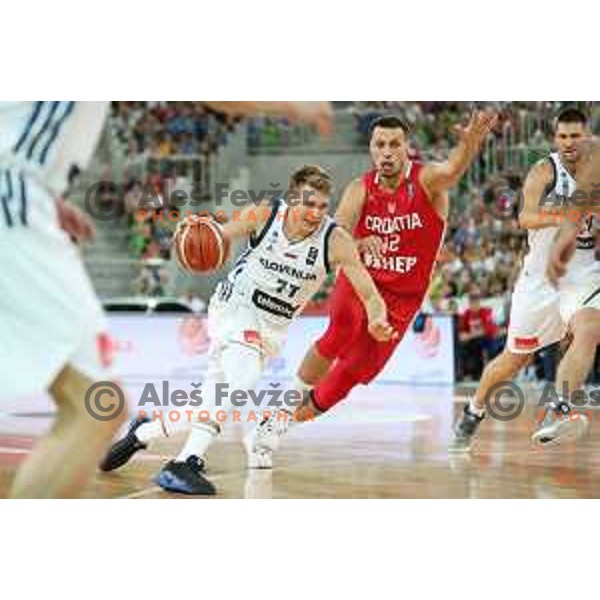 Luka Doncic of Slovenia in action during Telemach basketball match between Slovenia and Croatia in Stozice Arena, Ljubljana on August 24, 2017