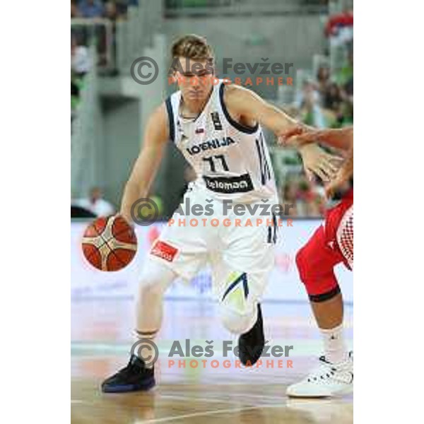 Luka Doncic of Slovenia in action during Telemach basketball match between Slovenia and Croatia in Stozice Arena, Ljubljana on August 24, 2017