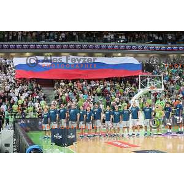 of Slovenia in action during Telemach basketball match between Slovenia and Croatia in Stozice Arena, Ljubljana on August 24, 2017