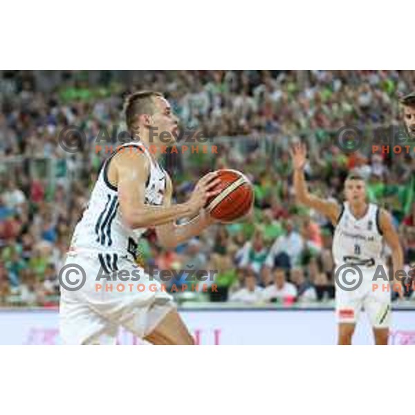Klemen Prepelic of Slovenia in action during Telemach basketball match between Slovenia and Croatia in Stozice Arena, Ljubljana on August 24, 2017