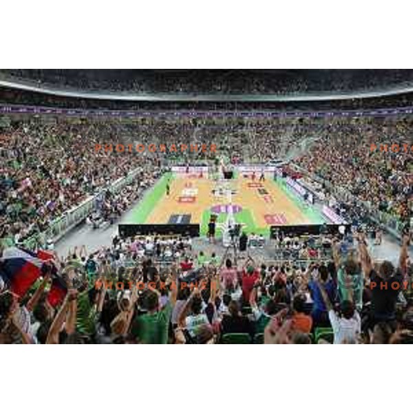 Fans of Slovenia in action during Telemach basketball match between Slovenia and Croatia in Stozice Arena, Ljubljana on August 24, 2017