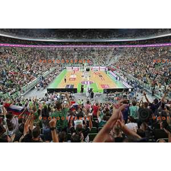 Fans of Slovenia in action during Telemach basketball match between Slovenia and Croatia in Stozice Arena, Ljubljana on August 24, 2017
