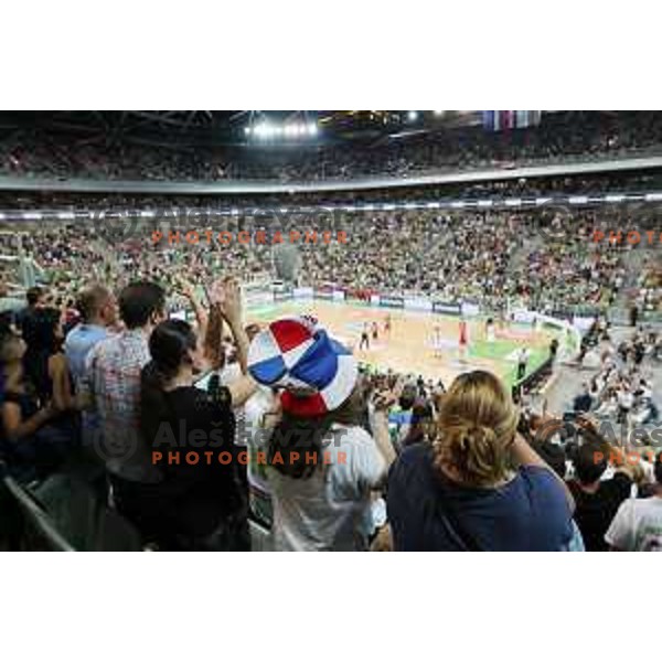 Fans of Slovenia in action during Telemach basketball match between Slovenia and Croatia in Stozice Arena, Ljubljana on August 24, 2017