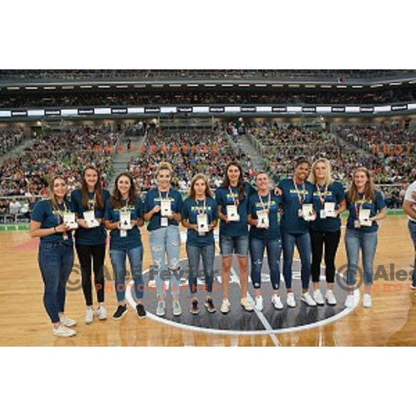 of Slovenia in action during Telemach basketball match between Slovenia and Croatia in Stozice Arena, Ljubljana on August 24, 2017