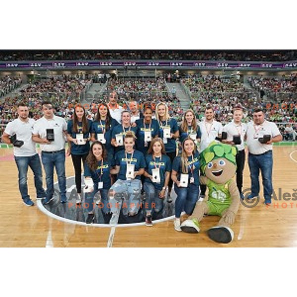 of Slovenia in action during Telemach basketball match between Slovenia and Croatia in Stozice Arena, Ljubljana on August 24, 2017