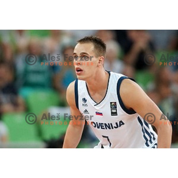 Klemen Prepelic of Slovenia in action during Telemach basketball match between Slovenia and Croatia in Stozice Arena, Ljubljana on August 24, 2017