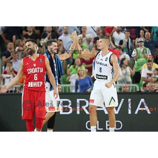 Edo Muric of Slovenia in action during Telemach basketball match between Slovenia and Croatia in Stozice Arena, Ljubljana on August 24, 2017