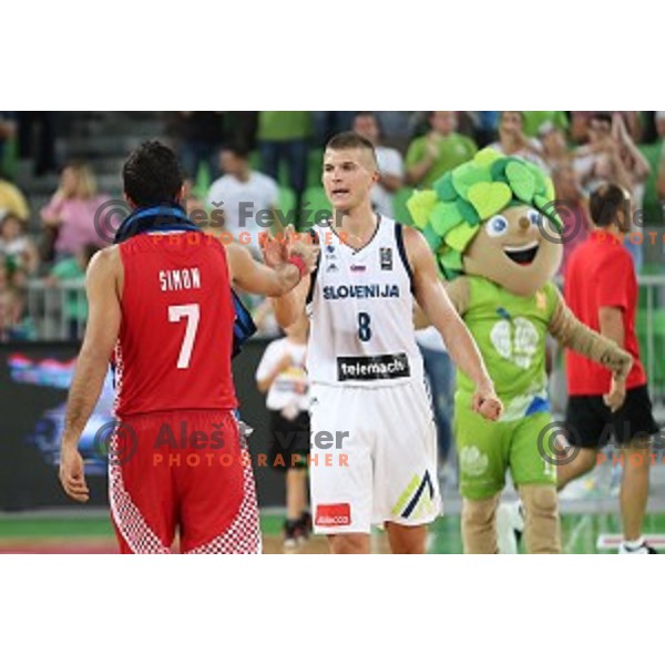 Edo Muric of Slovenia in action during Telemach basketball match between Slovenia and Croatia in Stozice Arena, Ljubljana on August 24, 2017