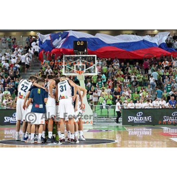 Fans of Slovenia in action during Telemach basketball match between Slovenia and Croatia in Stozice Arena, Ljubljana on August 24, 2017