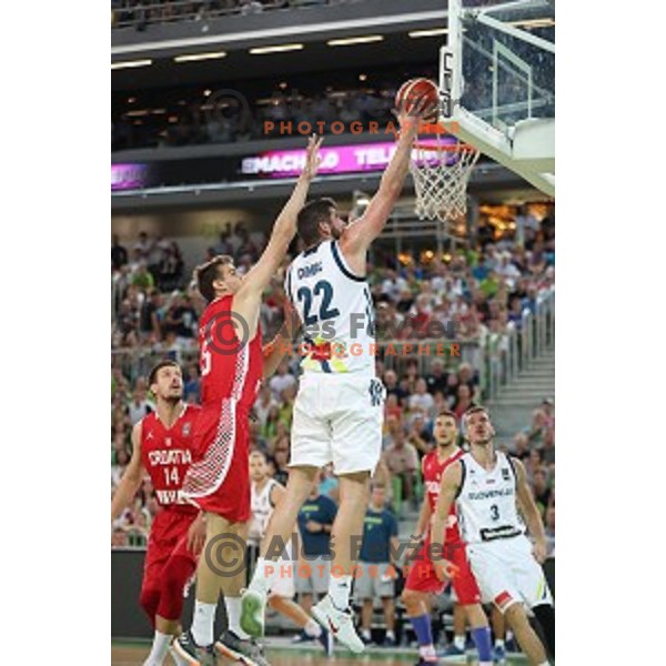 Ziga Dimec of Slovenia in action during Telemach basketball match between Slovenia and Croatia in Stozice Arena, Ljubljana on August 24, 2017