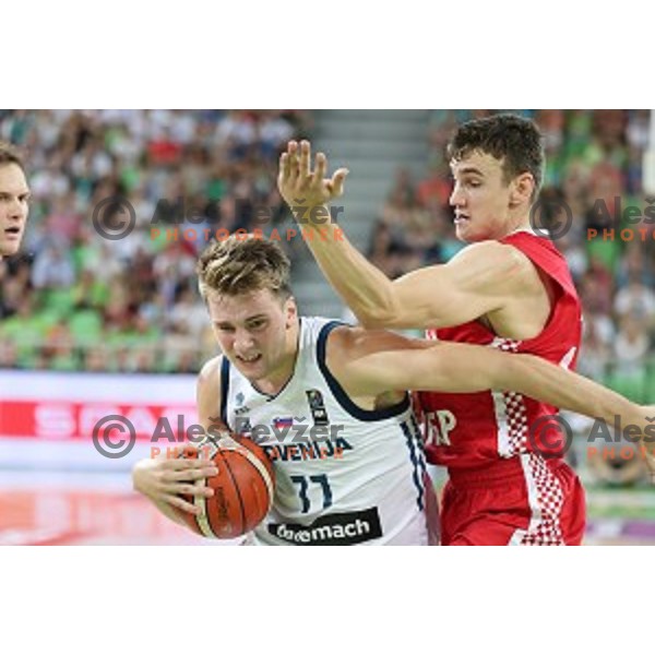 Luka Doncic of Slovenia in action during Telemach basketball match between Slovenia and Croatia in Stozice Arena, Ljubljana on August 24, 2017