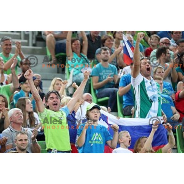 of Slovenia in action during Telemach basketball match between Slovenia and Croatia in Stozice Arena, Ljubljana on August 24, 2017