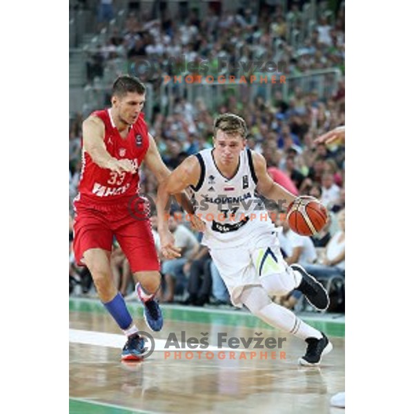 Luka Doncic of Slovenia in action during Telemach basketball match between Slovenia and Croatia in Stozice Arena, Ljubljana on August 24, 2017